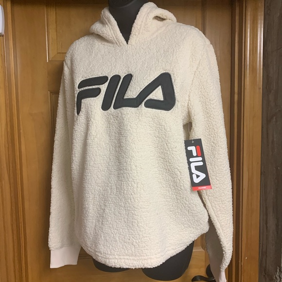 FILA Fleece Hoodie Cream & Navy Women’s Size M - Picture 1 of 7